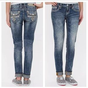 Rock Revival Indi Ankle Skinny Stretch Jean Back Flap Pockets Biker Size 28